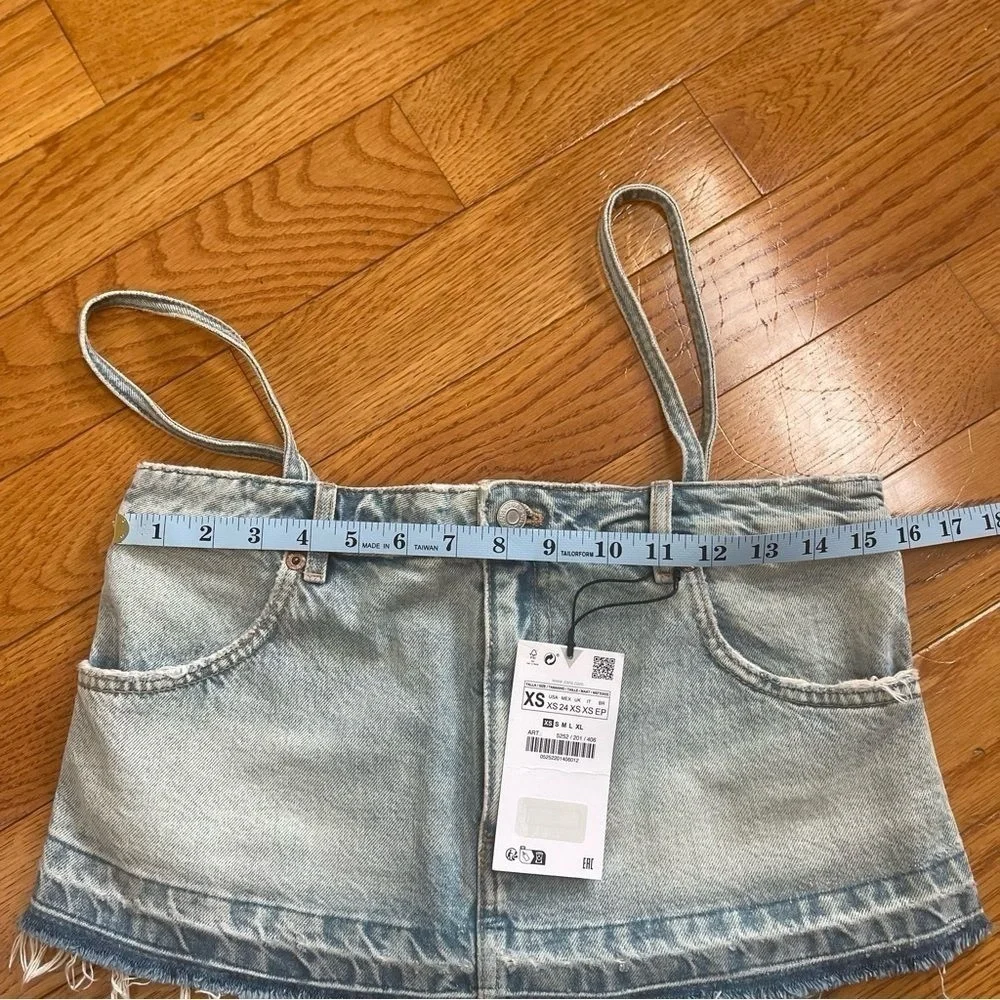 ZARA TRF‎ DENIM SKIRT EFFECT CROP JEAN TOP Sz XS